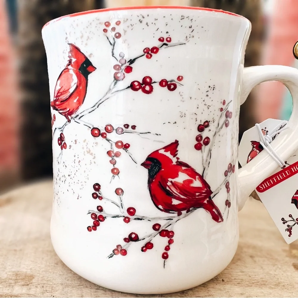 NEW Sheffield Home Ceramic Red & White Christmas Winter Cardinals Mug - Picture 2 of 8